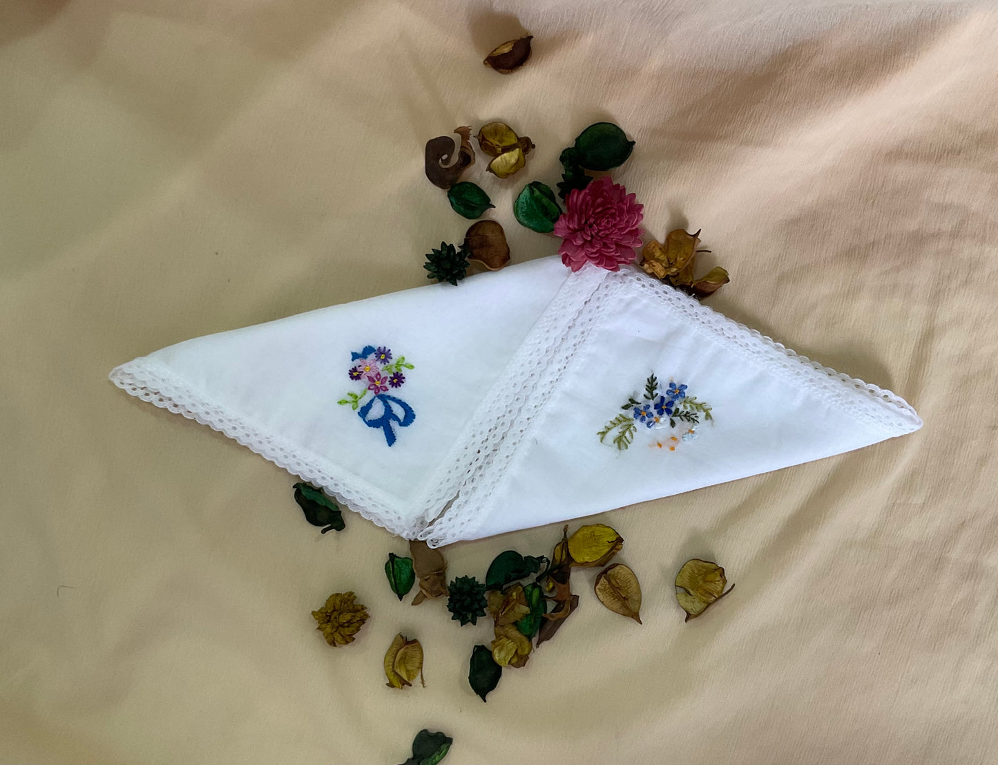Handembroidered Handkerchief - set of 2 White