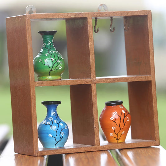KeyRack - Wooden Handmade with 3 pots