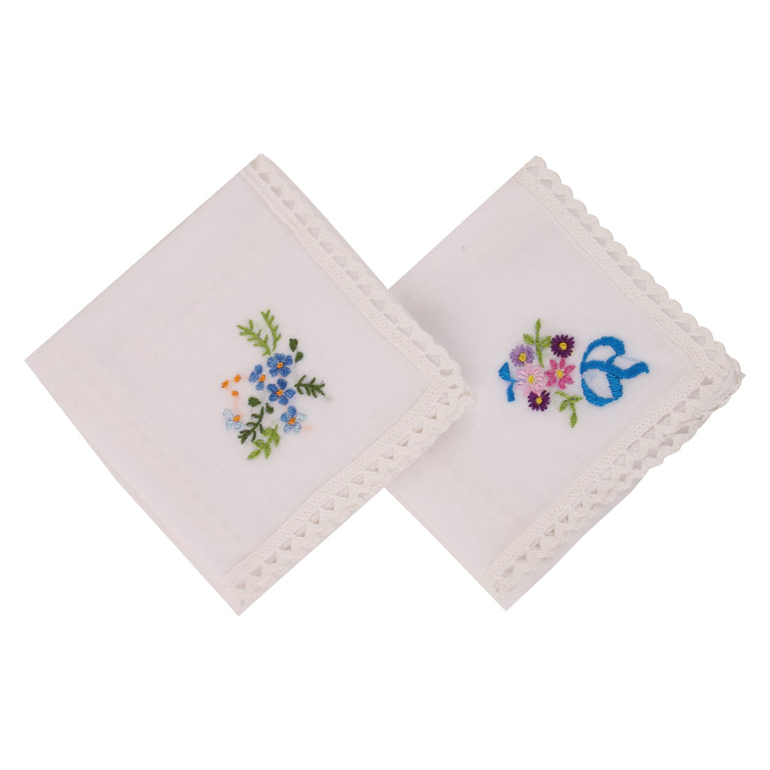 Handembroidered Handkerchief - set of 2 White