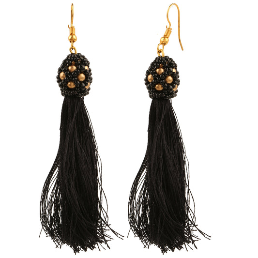 Black Tassel Thread Earrings