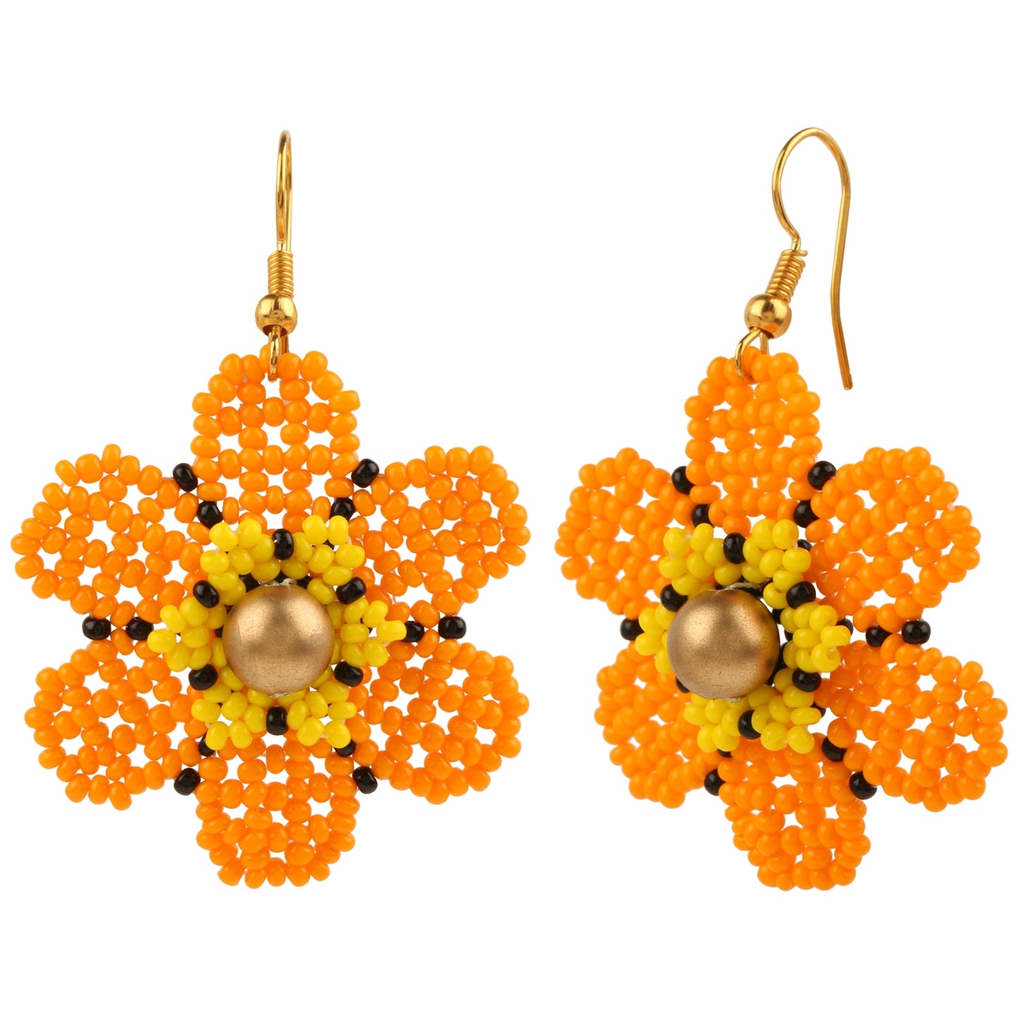 Orange Flower Glass Bead Earrings