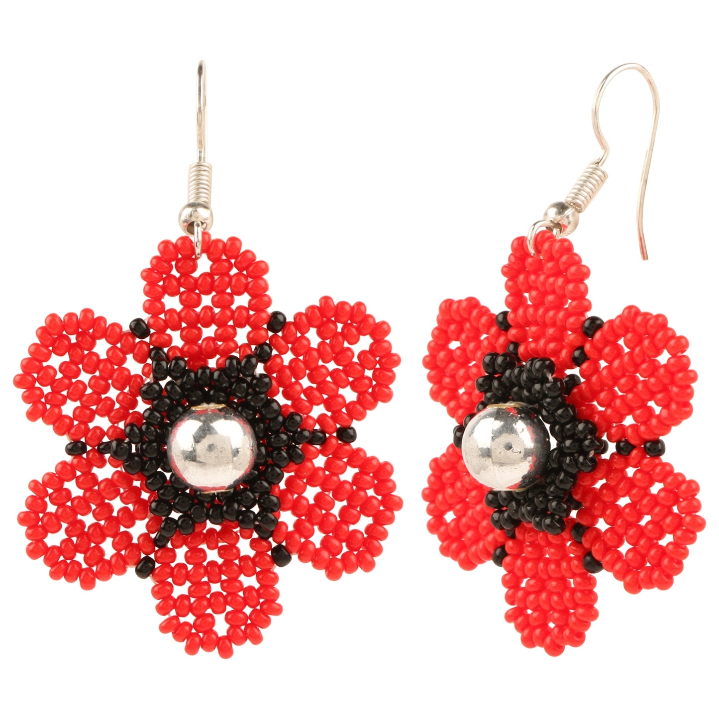 Red Flower Glass Bead Earrings