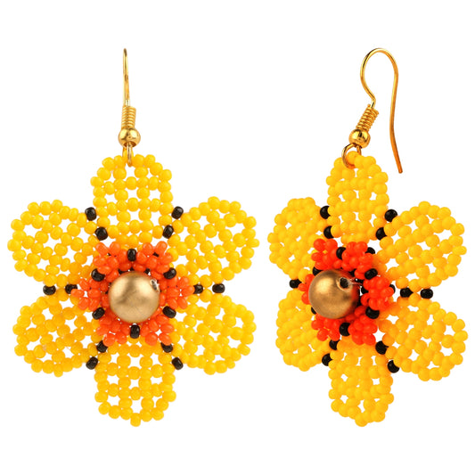 Yellow Flower Glass Bead Earrings